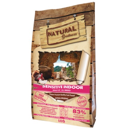 Natural Greatness Receta Sensitive Indoor | Alimento seco completo| Ultra Premium Quality | para gatos