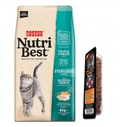 NutriBest Cat Sterilised Salmon 8 kg + Snacks 35gr - Gato adulto esterilizado - Pienso sabor salmon Picart