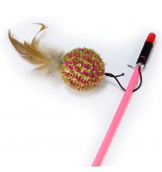 Palo rosa con bola y plumas - Ideal para interactuar con nuestro gato - Juguetes y accesorios 47cm